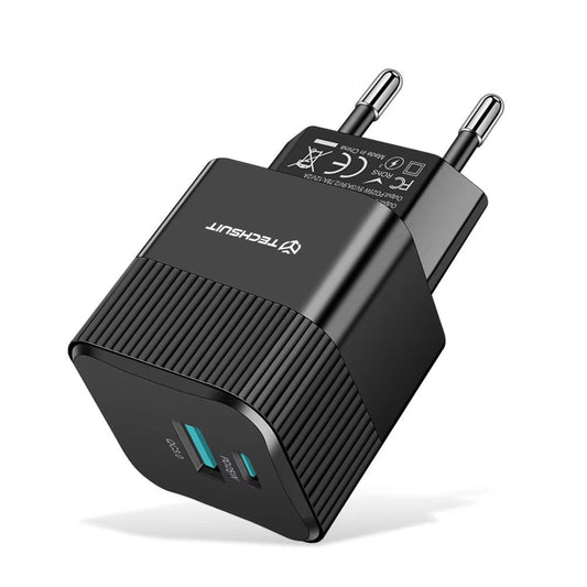 Φορτιστής Δικτύου Techsuit CHPD216 Tiny, 25W, 3A, 1 x USB-A - 1 x USB-C, Μαύρο