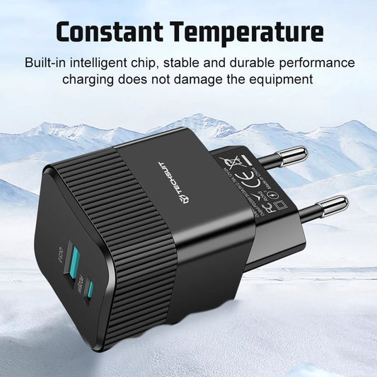 Φορτιστής Δικτύου Techsuit CHPD216 Tiny, 25W, 3A, 1 x USB-A - 1 x USB-C, Μαύρο
