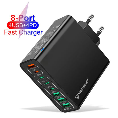 Φορτιστής Δικτύου Techsuit CHPD224, 65W, 3.25A, 4 x USB-A - 4 x USB-C, Μαύρο