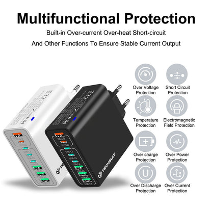 Φορτιστής Δικτύου Techsuit CHPD224, 65W, 3.25A, 4 x USB-A - 4 x USB-C, Μαύρο