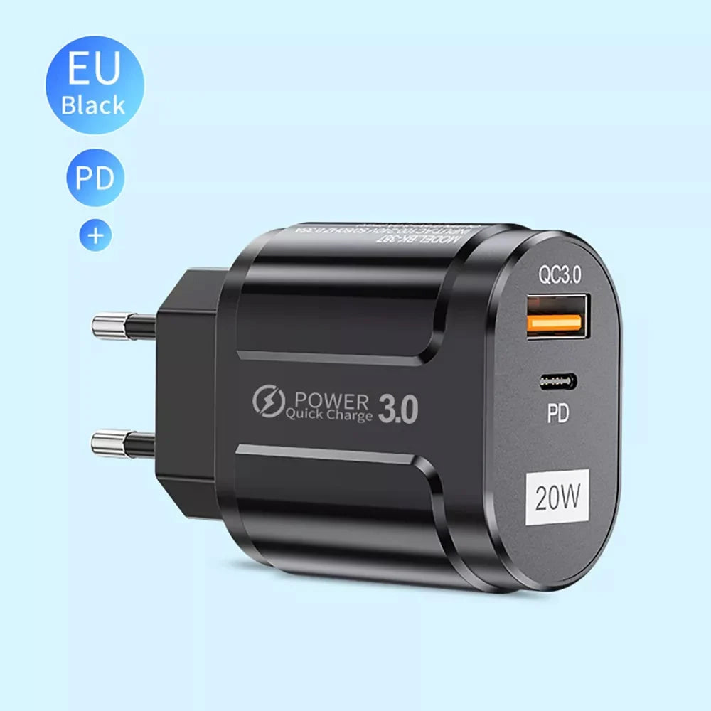 Φορτιστής Δικτύου Techsuit Premium, 20W, 3A, 1 x USB-A - 1 x USB-C, Μαύρος CHPD038