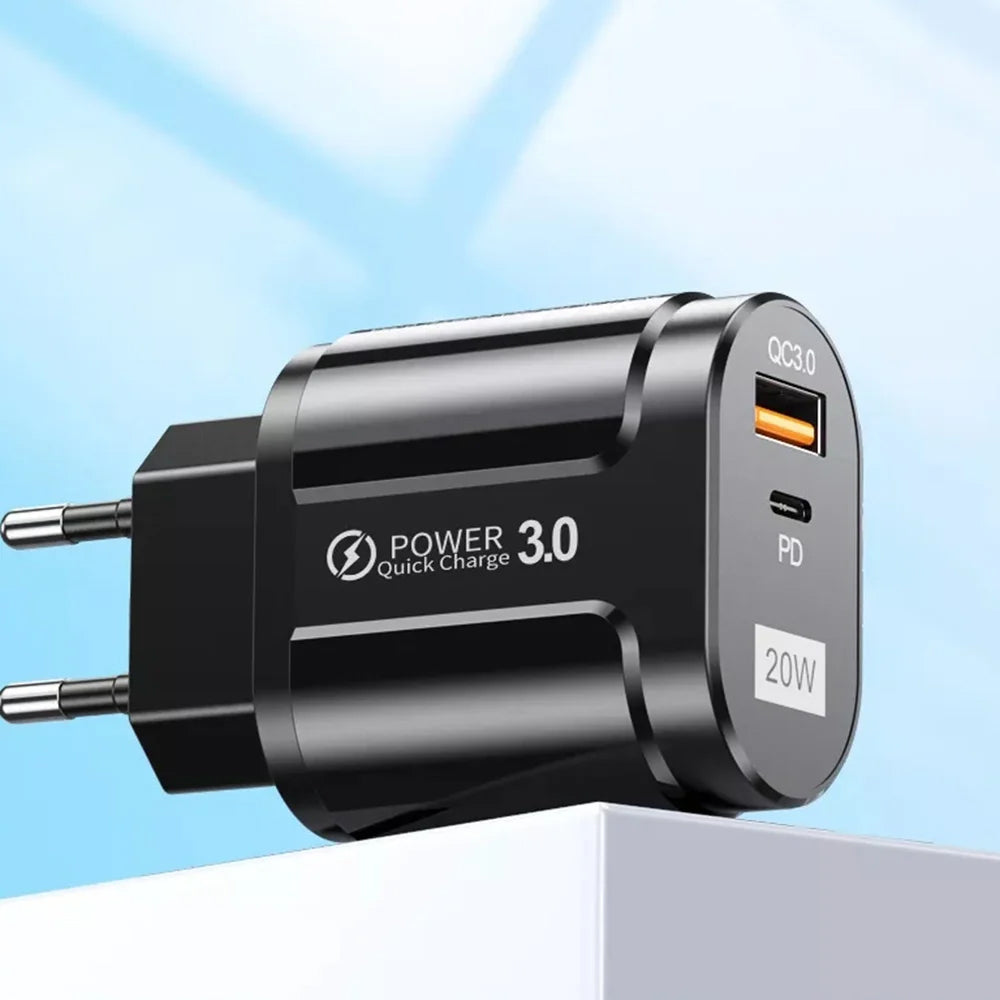 Φορτιστής Δικτύου Techsuit Premium, 20W, 3A, 1 x USB-A - 1 x USB-C, Μαύρος CHPD038