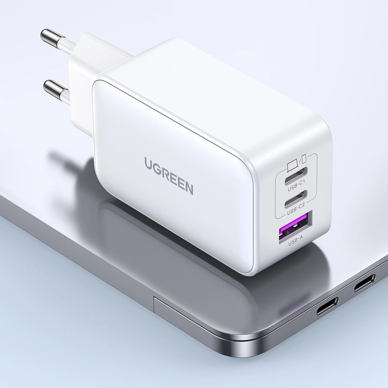 Φορτιστής δικτύου UGREEN CD244, 65W, 3A, 1 x USB-A - 2 x USB-C, Λευκό