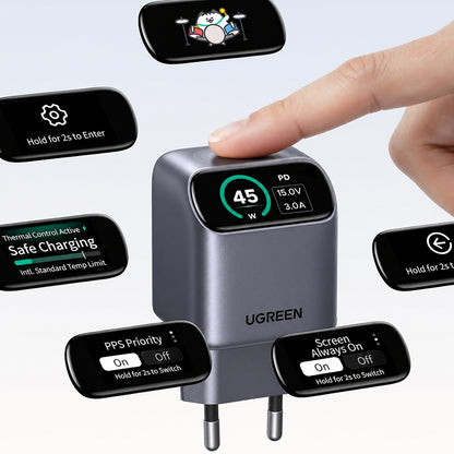 Φορτιστής δικτύου UGREEN Nexode Pro X740 (25419B) με οθόνη, 45 W, 3 A, 1 x USB-C, Γκρι