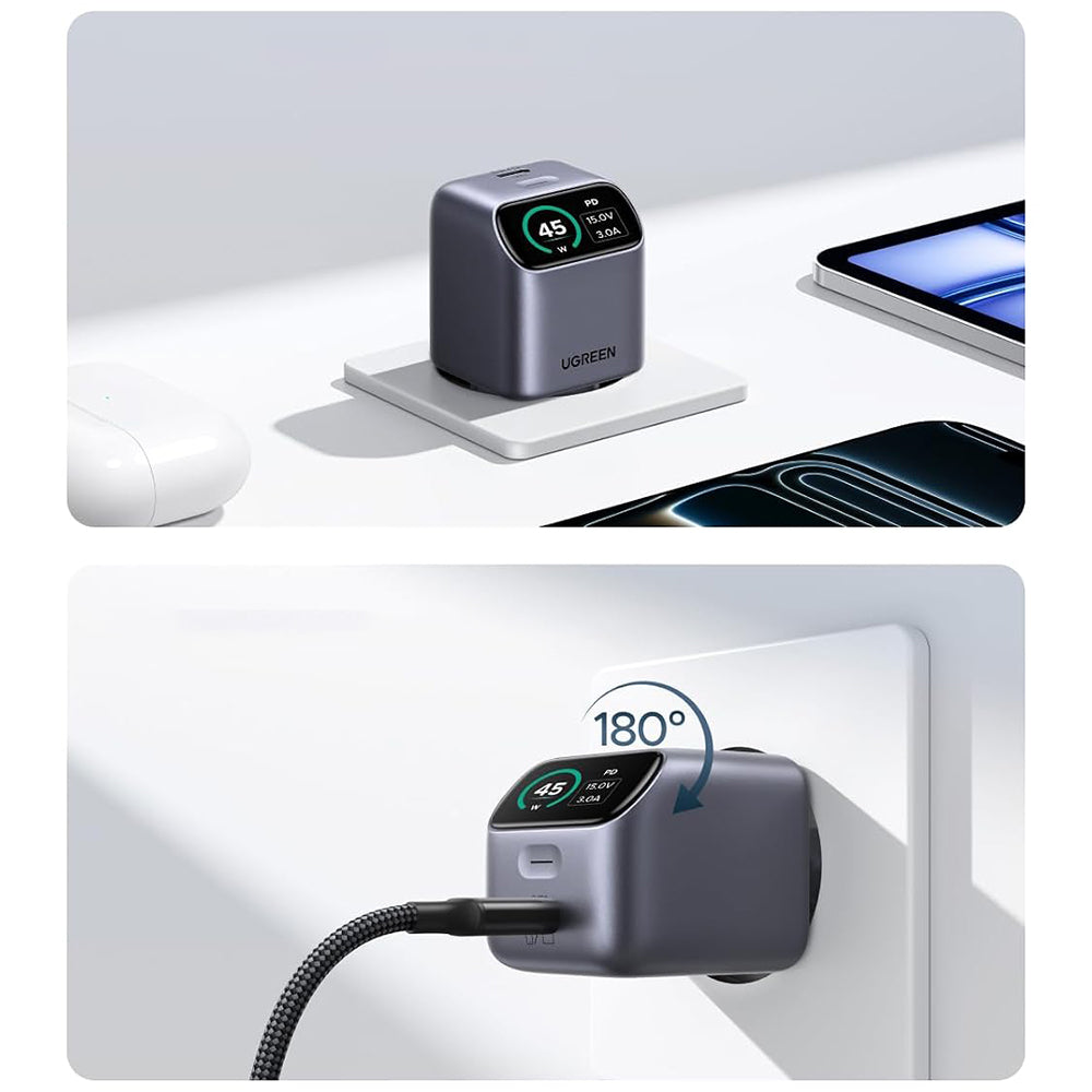 Φορτιστής δικτύου UGREEN Nexode Pro X740 (25419B) με οθόνη, 45 W, 3 A, 1 x USB-C, Γκρι