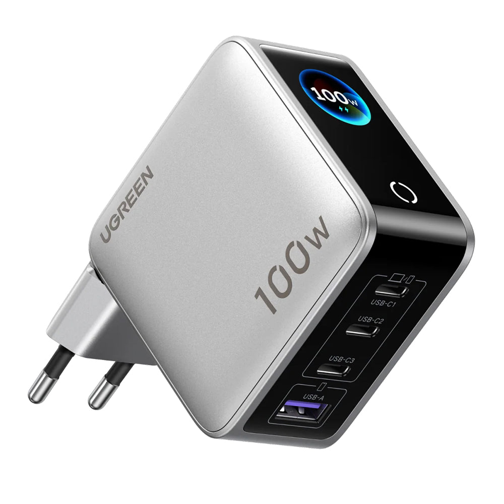 Φορτιστής πρίζας UGREEN Nexode Pro X772 (95942B) με οθόνη, 100 W, 5 A, 1 x USB-A - 3 x USB-C, Γκρι