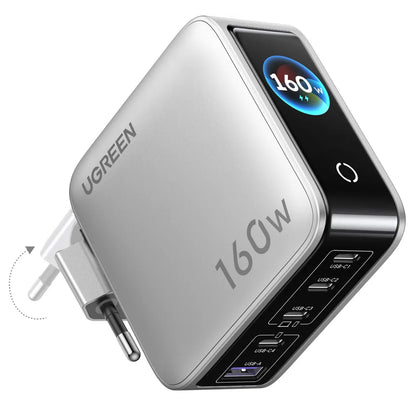 Φορτιστής πρίζας UGREEN Nexode Pro X774 (65637B) με οθόνη, 160 W, 5 A, 1 x USB-A - 4 x USB-C, Γκρι