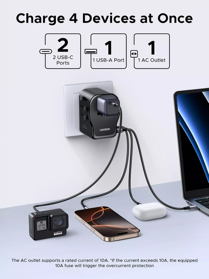 Φορτιστής Δικτύου UGREEN Travel S550 (55001), 65W, 3.25A, 1 x USB-A - 2 x USB-C, Μαύρο