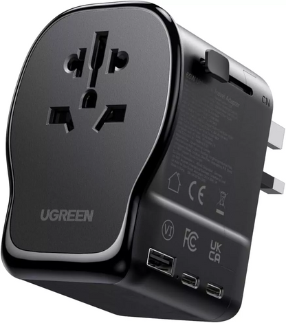 Φορτιστής Δικτύου UGREEN Travel S550 (55001), 65W, 3.25A, 1 x USB-A - 2 x USB-C, Μαύρο