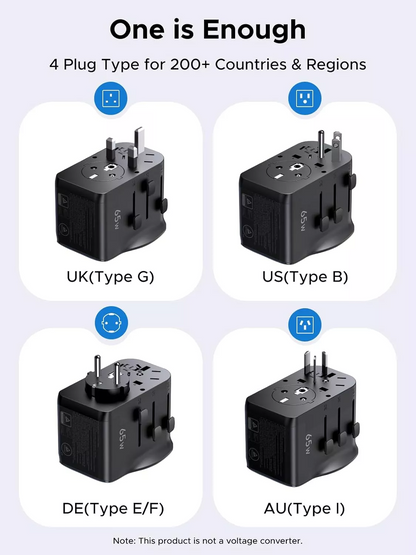 Φορτιστής Δικτύου UGREEN Travel S550 (55001), 65W, 3.25A, 1 x USB-A - 2 x USB-C, Μαύρο