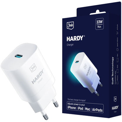 Φορτιστής δικτύου 3MK Hardy GaN, 33W, 3A, 1 x USB-C, Λευκό