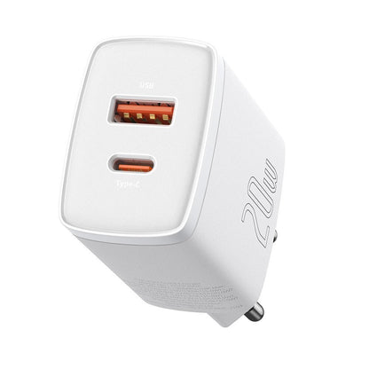 Συμπαγής φορτιστής δικτύου Baseus, 20W, 3A, 1 x USB-A - 1 x USB-C, λευκό CCXJ-B02