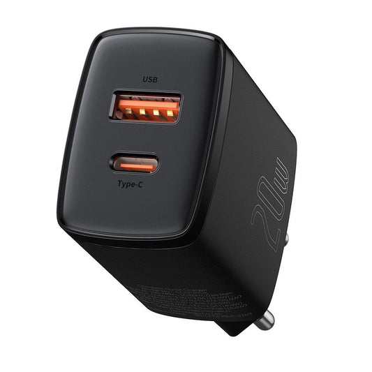 Συμπαγής φορτιστής δικτύου Baseus, 20W, 3A, 1 x USB-A - 1 x USB-C, μαύρο CCXJ-B01