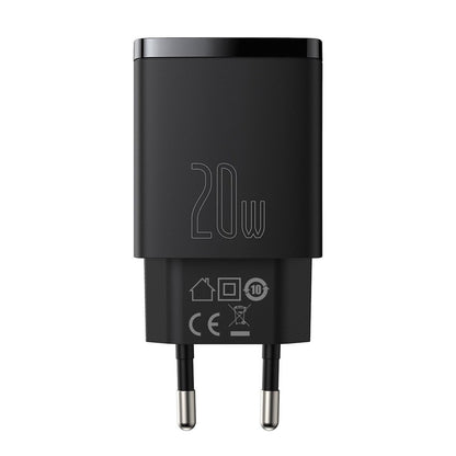 Συμπαγής φορτιστής δικτύου Baseus, 20W, 3A, 1 x USB-A - 1 x USB-C, μαύρο CCXJ-B01