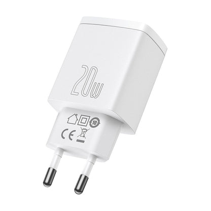 Συμπαγής φορτιστής δικτύου Baseus, 20W, 3A, 1 x USB-A - 1 x USB-C, λευκό CCXJ-B02