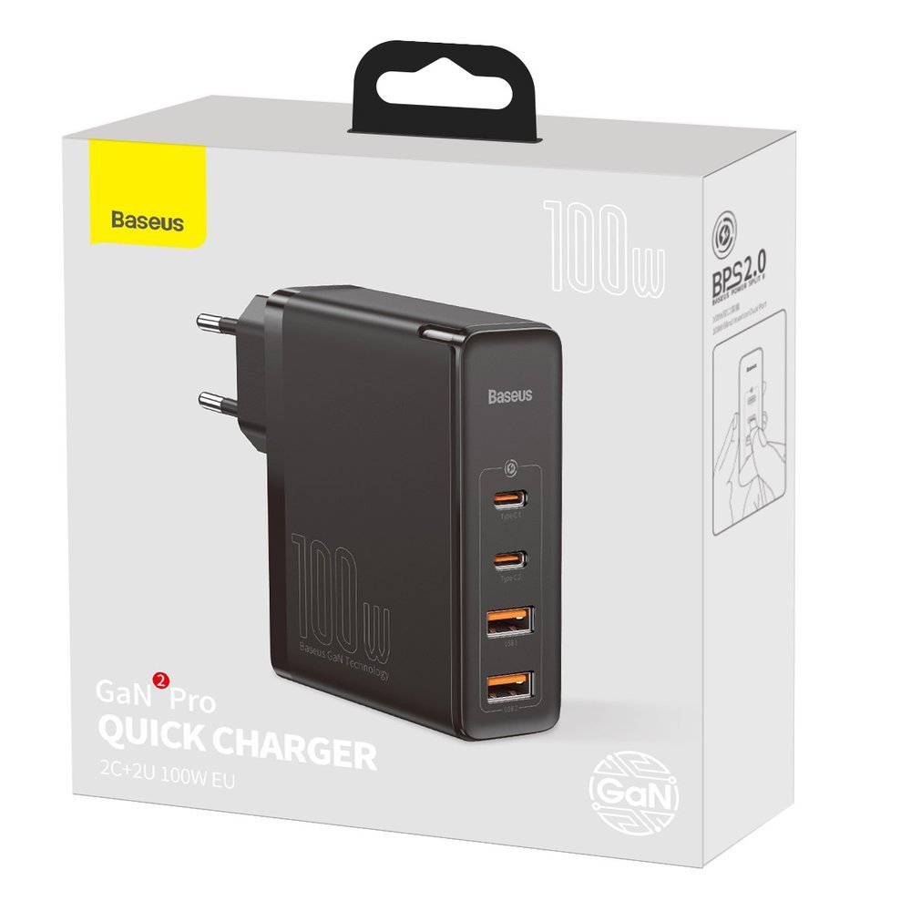 Φορτιστής δικτύου Baseus GaN2 Pro, 100W, 5A, 2 x USB-A - 2 x USB-C, Μαύρο CCGAN2P-L01