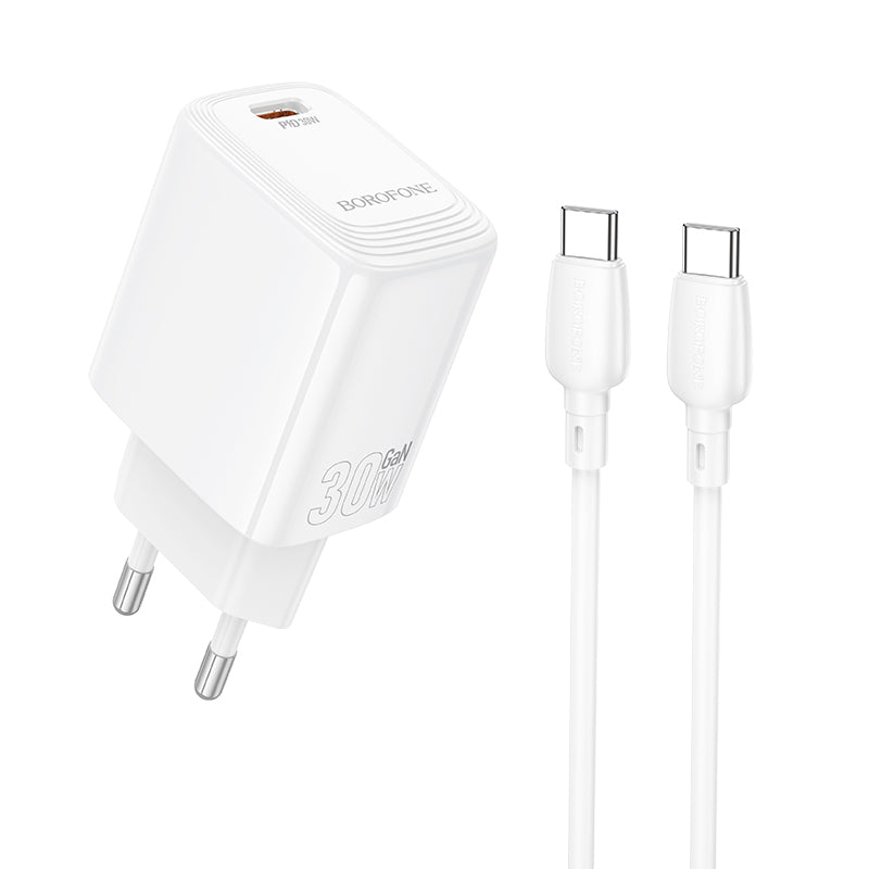 Φορτιστής Δικτύου με Καλώδιο USB-C Borofone BN28 Fuente, 30W, 3A, 1 x USB-C, Λευκό