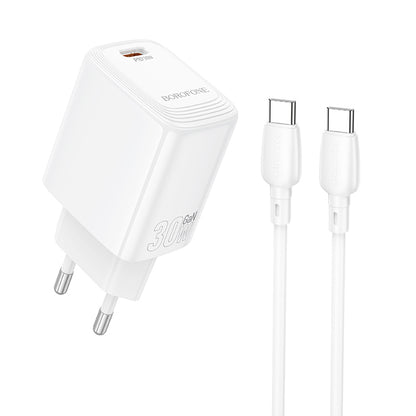 Φορτιστής Δικτύου με Καλώδιο USB-C Borofone BN28 Fuente, 30W, 3A, 1 x USB-C, Λευκό