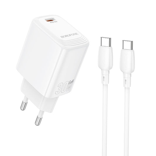 Φορτιστής Δικτύου με Καλώδιο USB-C Borofone BN28 Fuente, 30W, 3A, 1 x USB-C, Λευκό