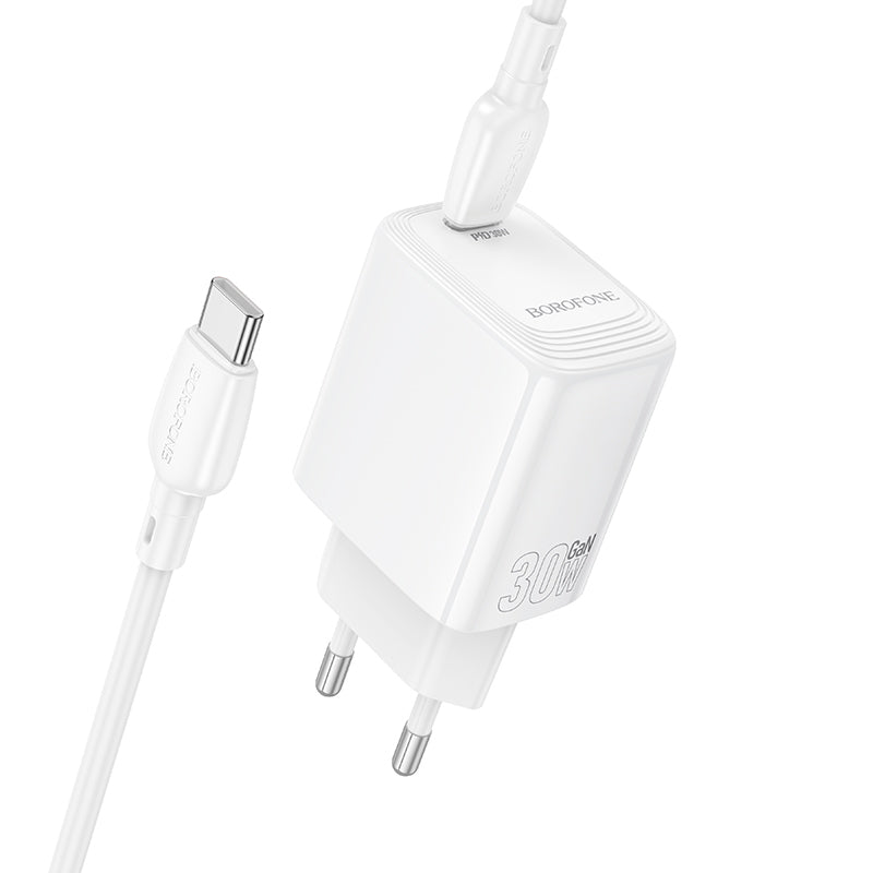 Φορτιστής Δικτύου με Καλώδιο USB-C Borofone BN28 Fuente, 30W, 3A, 1 x USB-C, Λευκό