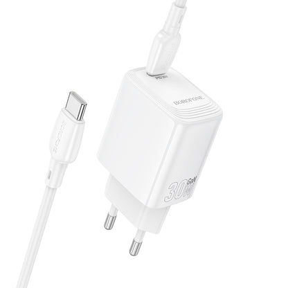 Φορτιστής Δικτύου με Καλώδιο USB-C Borofone BN28 Fuente, 30W, 3A, 1 x USB-C, Λευκό