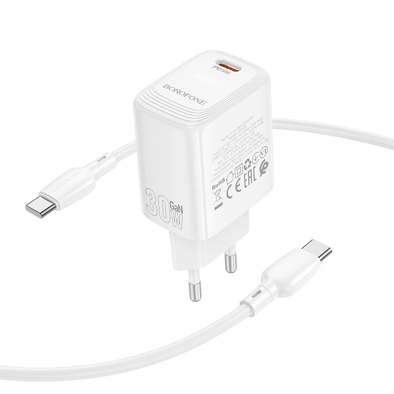 Φορτιστής Δικτύου με Καλώδιο USB-C Borofone BN28 Fuente, 30W, 3A, 1 x USB-C, Λευκό