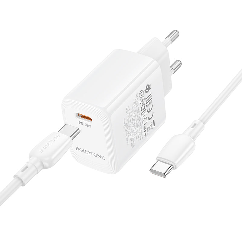 Φορτιστής Δικτύου με Καλώδιο USB-C Borofone BN28 Fuente, 30W, 3A, 1 x USB-C, Λευκό