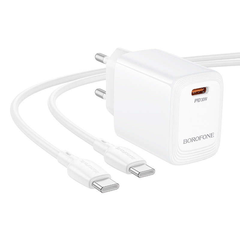 Φορτιστής Δικτύου με Καλώδιο USB-C Borofone BN28 Fuente, 30W, 3A, 1 x USB-C, Λευκό