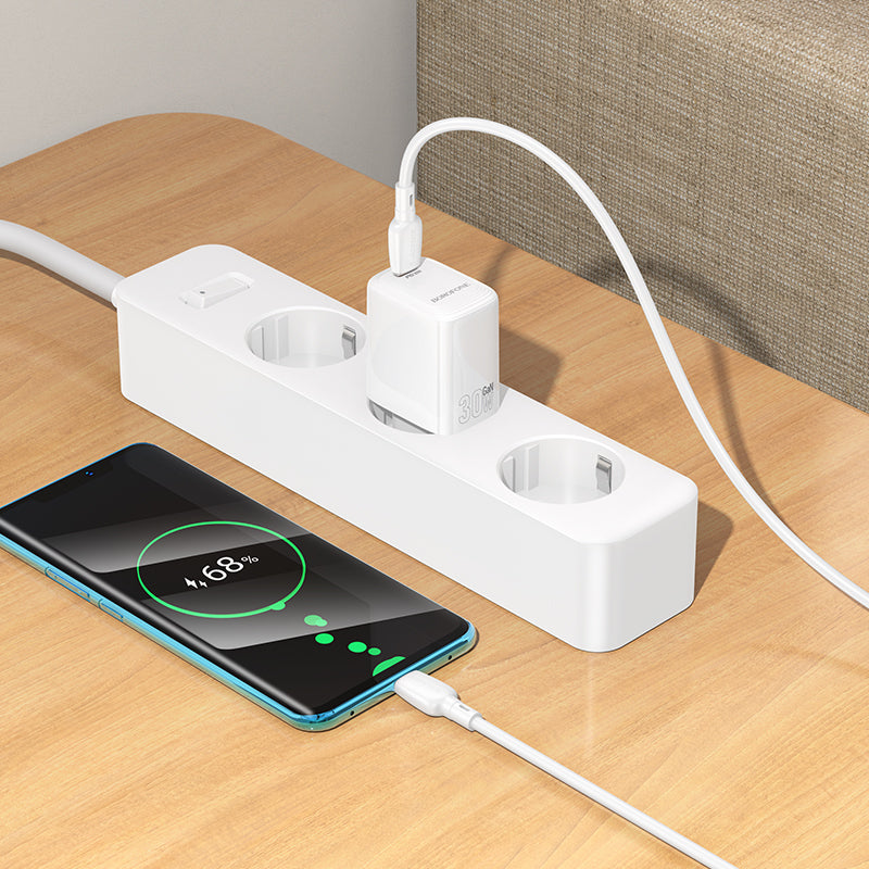 Φορτιστής Δικτύου με Καλώδιο USB-C Borofone BN28 Fuente, 30W, 3A, 1 x USB-C, Λευκό