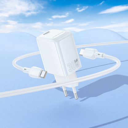 Φορτιστής Δικτύου με Καλώδιο USB-C Borofone BN28 Fuente, 30W, 3A, 1 x USB-C, Λευκό