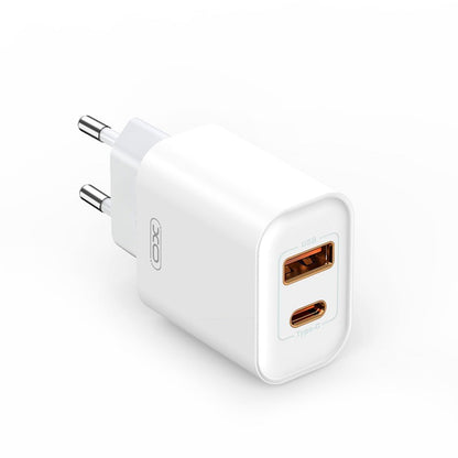 Φορτιστής δικτύου με καλώδιο USB-C XO Design CE12, 20W, 3A, 1 x USB-A - 1 x USB-C, Λευκό