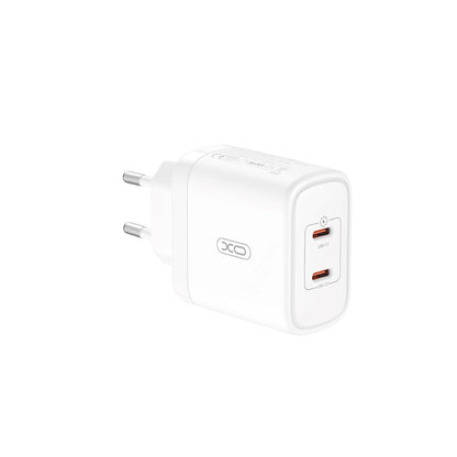 Φορτιστής δικτύου με καλώδιο USB-C XO Design CE08, 50W, 3A, 2 x USB-C, λευκό