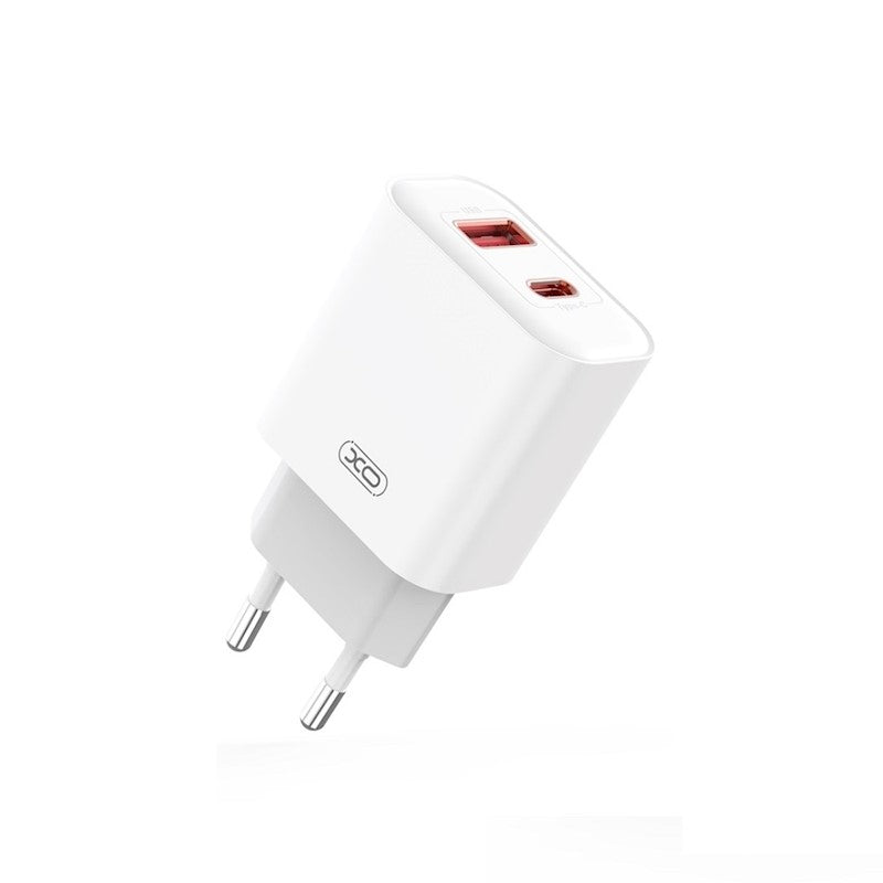 Φορτιστής δικτύου με καλώδιο USB-C XO Design CE12, 20W, 3A, 1 x USB-A - 1 x USB-C, Λευκό