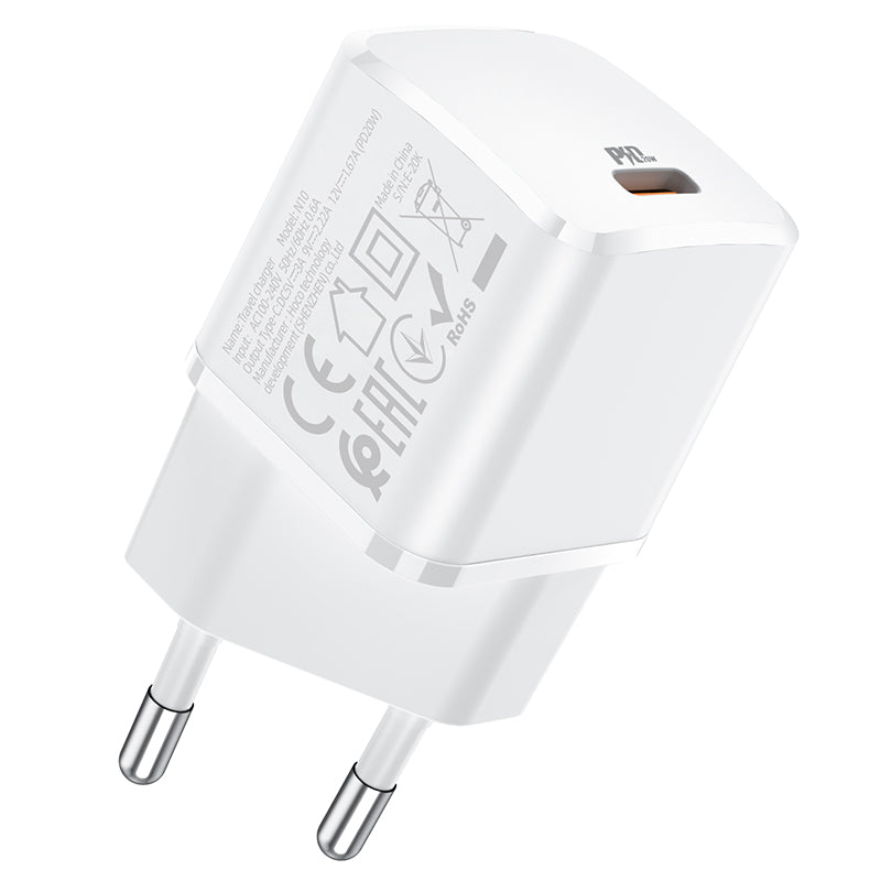 Φορτιστής δικτύου HOCO N10, 20W, 3A, 1 x USB-C, Λευκό