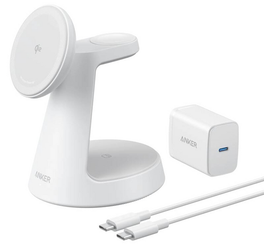 Ασύρματος Φορτιστής Δικτύου Anker MagGo 3σε1, 15W, 1.67A, Λευκός B25M4G21