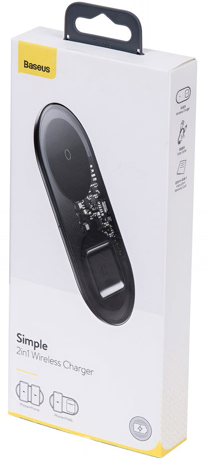 Φορτιστής Δικτύου Ασύρματος Baseus Simple 2in1, 15W, 1.67A, Διαφανής WXJK-A01