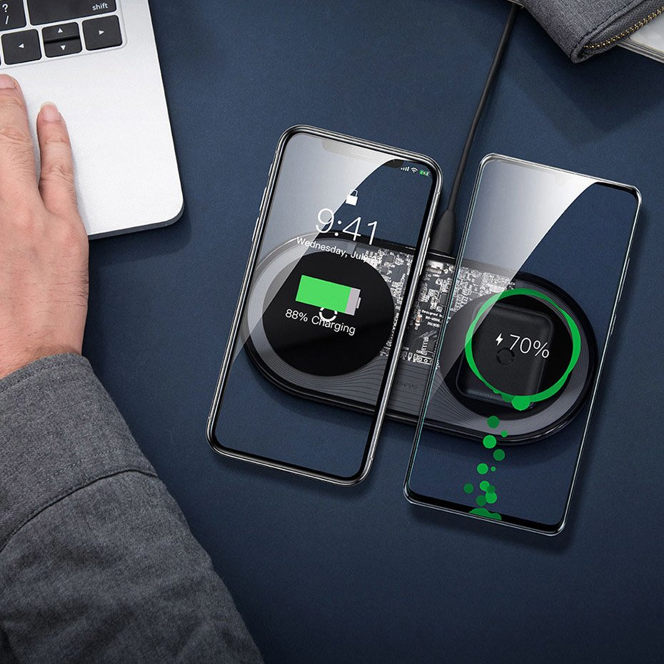 Φορτιστής Δικτύου Ασύρματος Baseus Simple 2in1, 15W, 1.67A, Διαφανής WXJK-A01