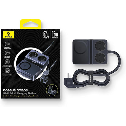 Φορτιστής Σταθμός Baseus Nomos ND11 QI 6in1, 67W, 3.35A, 1 x USB-A - 2 x USB-C - 2 x Schuko, Μαύρο P80015804213-00
