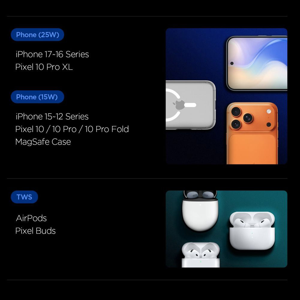 Φορτιστής Δικτύου Ασύρματος Spigen EF302MOQ 3σε1, 25W, 1 x USB-C, Γκρι