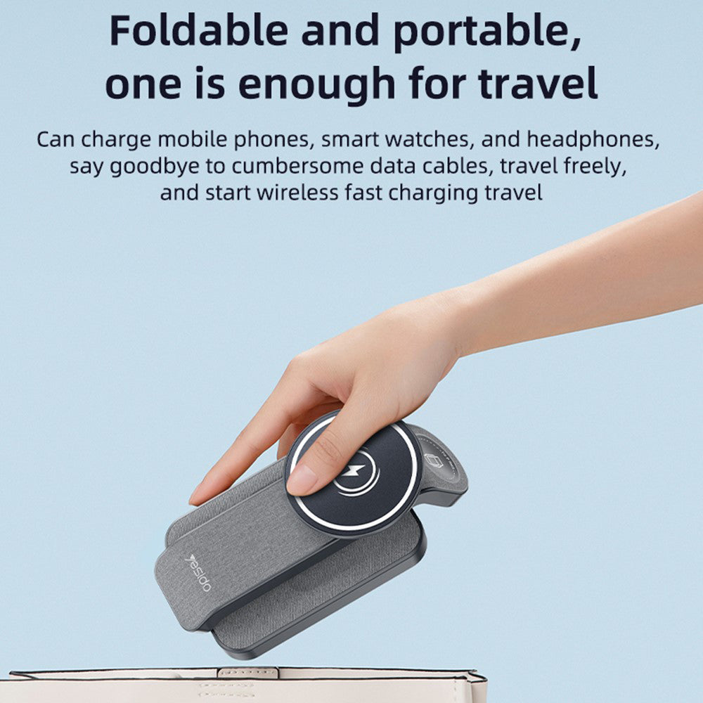 Φορτιστής Δικτύου Ασύρματος Yesido DS26 3σε1, 15W, 1.67A, Γκρι