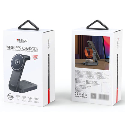 Φορτιστής Δικτύου Ασύρματος Yesido DS26 3σε1, 15W, 1.67A, Γκρι