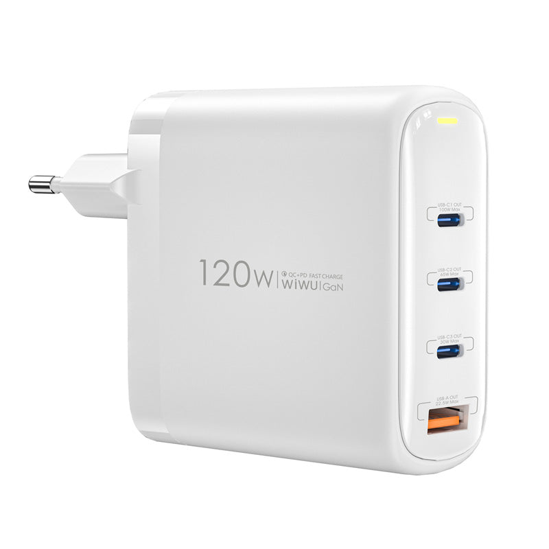 Φορτιστής δικτύου WiWu Wi-U020, 120W, 3A, 1 x USB-A - 3 x USB-C, Λευκό 