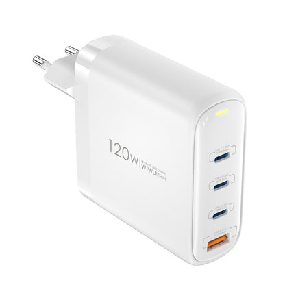 Φορτιστής δικτύου WiWu Wi-U020, 120W, 3A, 1 x USB-A - 3 x USB-C, Λευκό 