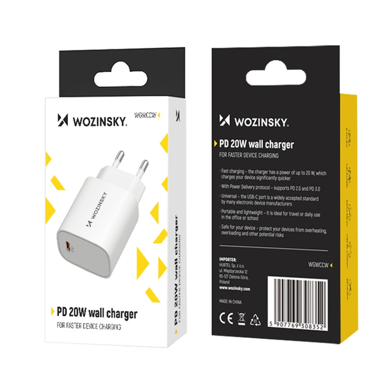 Φορτιστής Δικτύου WZK WGWCCW, 20W, 3A, 1 x USB-C, Λευκό