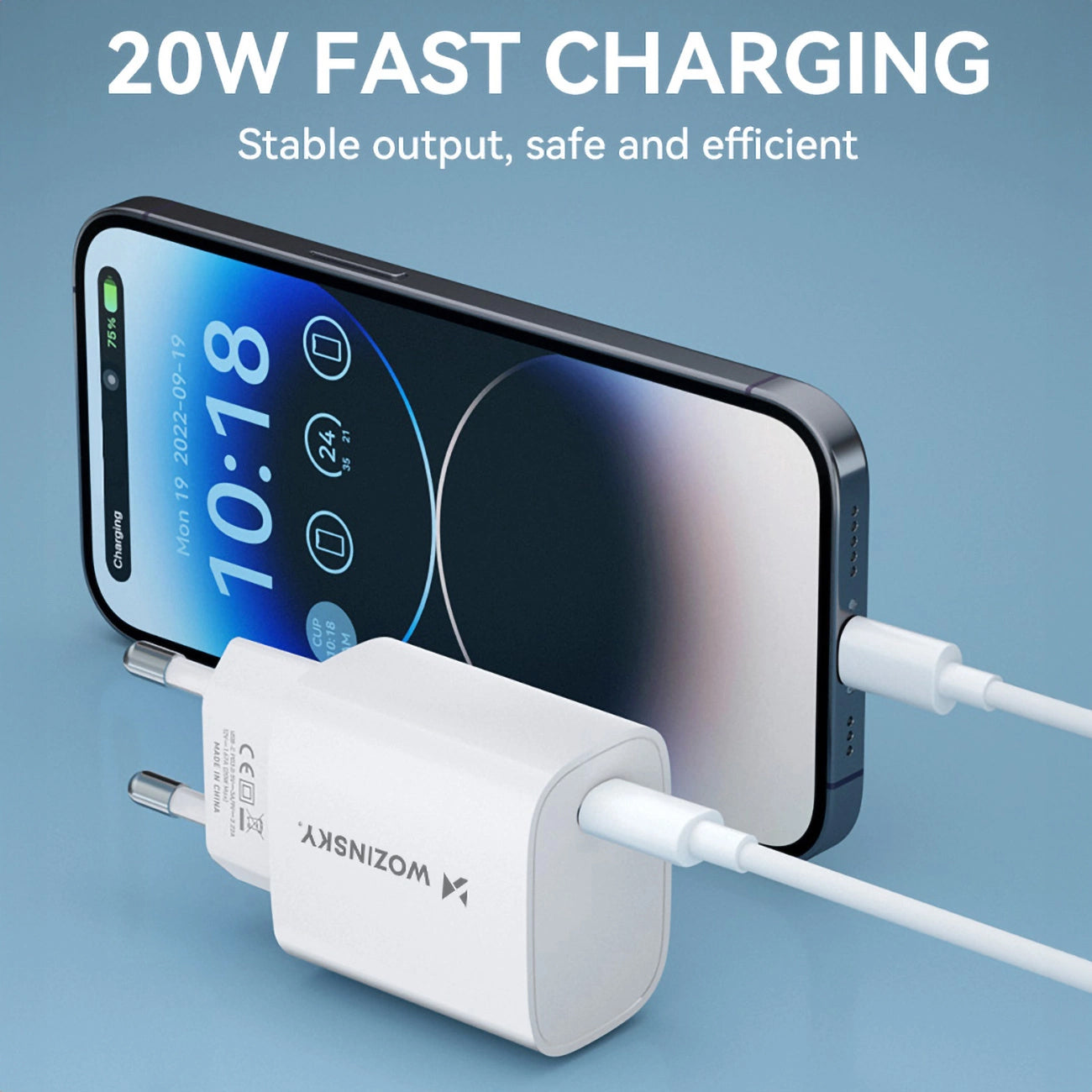 Φορτιστής Δικτύου WZK WGWCCW, 20W, 3A, 1 x USB-C, Λευκό