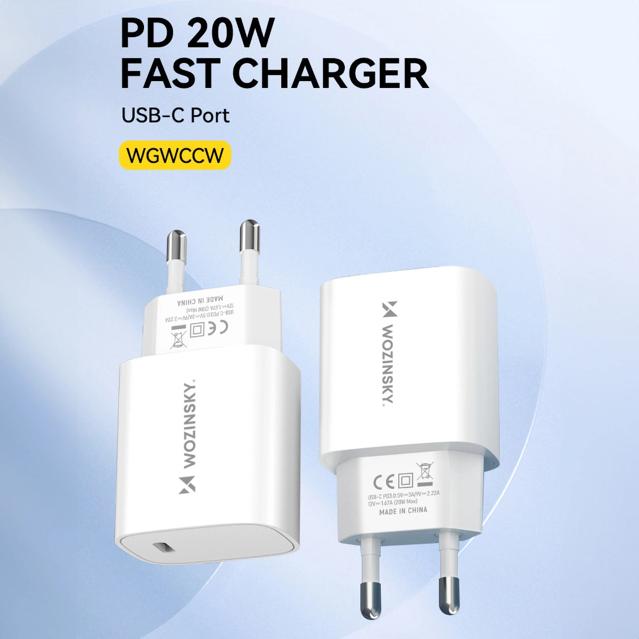 Φορτιστής Δικτύου WZK WGWCCW, 20W, 3A, 1 x USB-C, Λευκό
