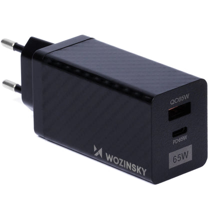 Φορτιστής δικτύου WZK WWCG01, 65W, 3A, 1 x USB-A - 1 x USB-C, Μαύρο 