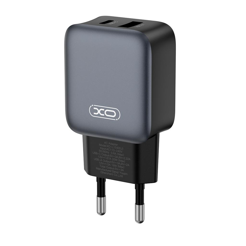 Φορτιστής Δικτύου XO Design L154, 20W, 3A, 1 x USB-A - 1 x USB-C, Μαύρο