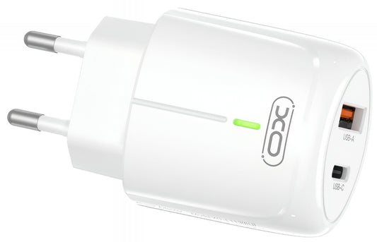 Φορτιστής Δικτύου XO Design L114, 20W, 3A, 1 x USB-A - 1 x USB-C, Λευκό