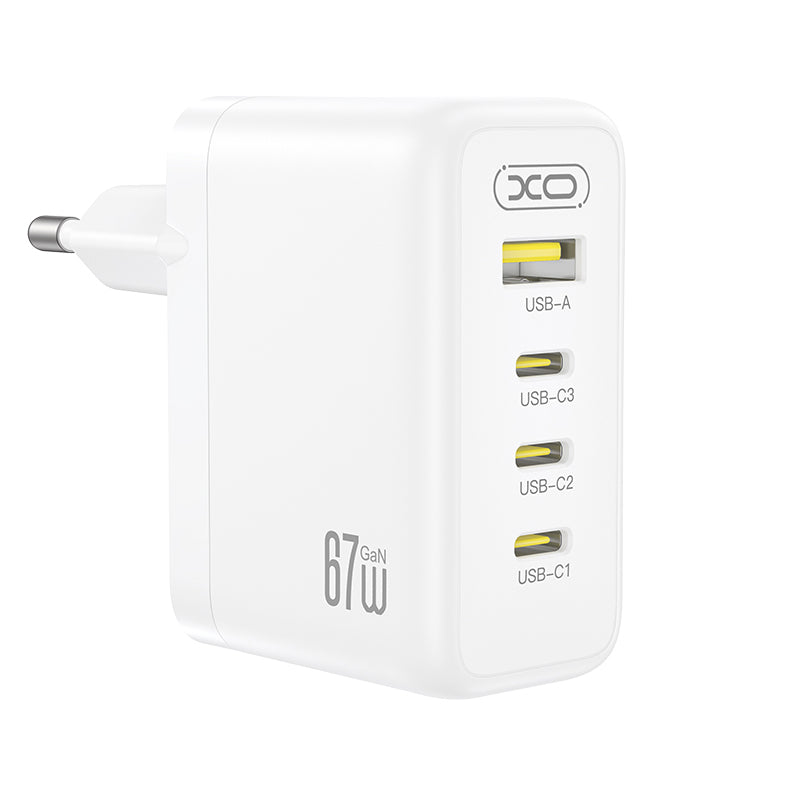 Φορτιστής Δικτύου XO Design CE39, 67W, 3A, 1 x USB-A - 3 x USB-C, Λευκό